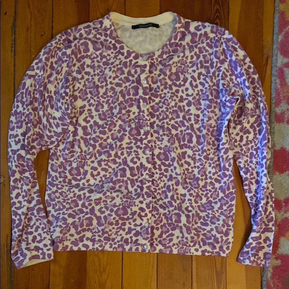 Chadwicks lilac Purple Leopard Print Long Sleeve cardigan sweater women’s M